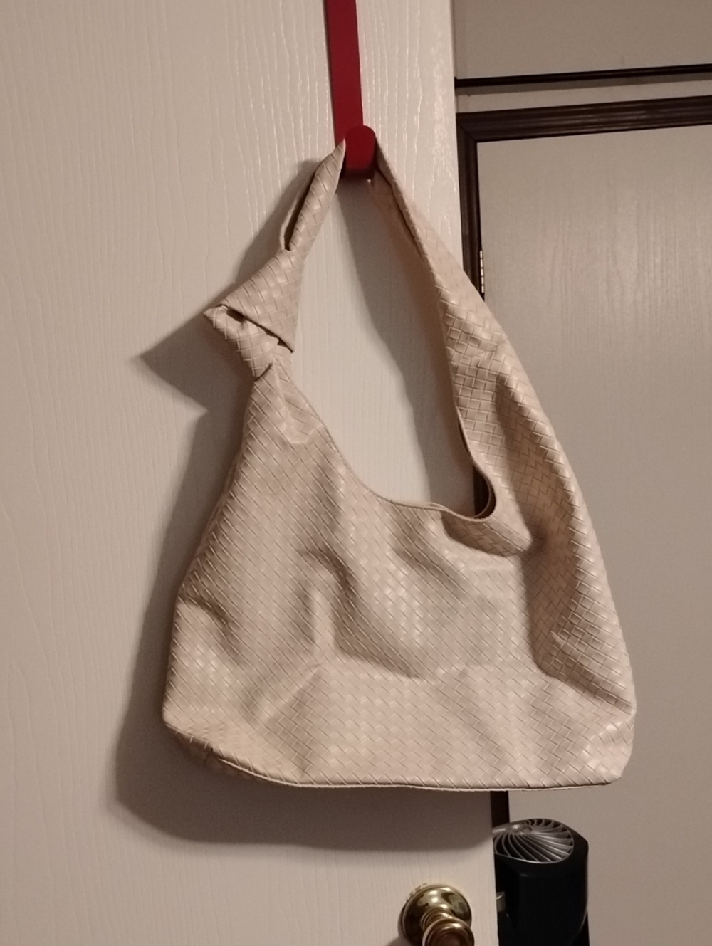Soft Woven Hobo Shoulder Bag in Light Beige